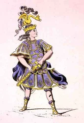 Pan Le Kain jako Achilles v Ifigenii v Aulidě, Jean Racine (1639-99) 1679 (barevná rytina)