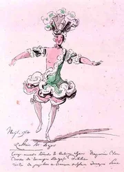 Monsieur Leger jako Zephyr, v Nais, libreto Cahusac, složil Jean-Philippe Rameau (1683-1764) 1764 (barevná rytina)