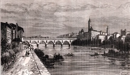 Montauban - Languedoc-Roussillon-Midi-Pyrenees - rytina v „La France illustree: geografie, historie, statistická správa“ od V.-A. Sladově hnědá. 1884