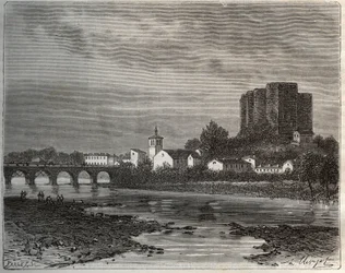 Montrond-les-Bains (Montrond les Bains) departement Loiry v regionu Rhone-Alpes - rytina „La France illustree: geografie, historie, statistická správa“ od V.-A. Sladově hnědá. 1884