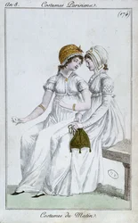 Ranní šaty, módní talíř od Costumes Parisiens, 1800