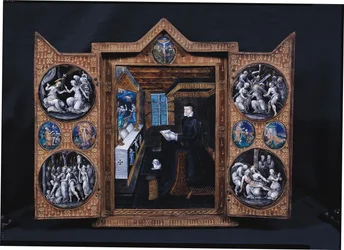 Smuteční skříň s výjevy ze života Krista a atributy Jindřicha II. (1519-59) a Kateřiny de Medici (1519-89) (smalt a dřevo)