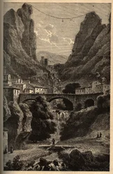 Moustiers-Sainte-Marie (Moustiers Sainte Marie) - Alpes-de-Haute-Provence - rytina „“ PATRIE“ - PIQUE POPIS FRANCIE V 6 SVAZTECH LUCIEN HUARD - konec 19. stol.