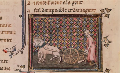 Ms.1044 f.21v The Man Obliged to Work for a Living, from Ovide Moralise napsal Chretien Legouais