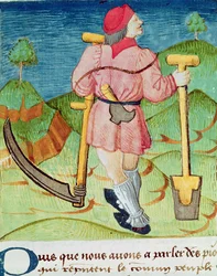 Ms.3066 fol.39v The Laborer, z Le Livre des echecs moralises, od Jacquese de Cessoles