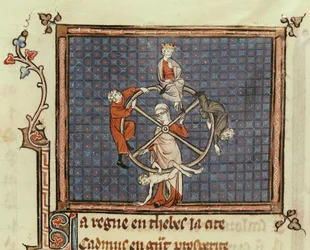 Ms 1044 Fol.74 The Wheel of Fortune, z Ovide Moralise napsal Chretien Legouais