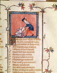 Ms 1126 f.66r The Violence of Žárlivost, od Romana de la Rose c.1487-95)