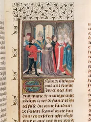 Paní 149 t.3 fol.88 Sňatek Filipa Augusta (1165-1223) francouzského krále a Isabelly z Hainaultu, dcery hraběte Baudouina
