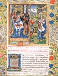 paní 1581 f. 154 Ilustrace z knihy VIII (Od smrti Davidovy po smrt Achaba), kapitola 1 Starožitnosti Židů (Antiquitates Judaicae) od Flavia Josepha – Jak Šalamoun, když
