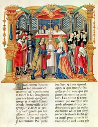 Ms 18 f.185v Sňatek Marie Burgundské a Maxmiliána I., rakouského císaře, z pamětí Filipa z Commines (1445-1509)