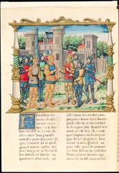 Ms 18 f.32v Conflansova smlouva mezi Ludvíkem XI a Karlem Smělým, vévodou burgundským, říjen 1465, z Pamětí Filipa z Commines (1445-1509)