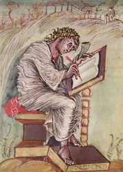 Ms 1 fol. 18v St. Matouš, z Ebbo evangelií, c.816-835