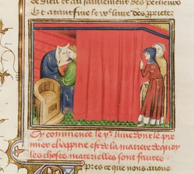Ms 22531 Pár v posteli, z Le Livre des Proprietes des Chooses od Barthelemyho l Anglaise, kolem 1410-15