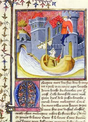 Ms 3480 Rytíř prchající z hradu s pomocí dámy, z Livre de Messire Lancelot du Lac