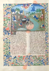 Ms 3878 Scény bitvy, zabíjení a pekla z De Casibus Virorum Illustrium od Giovanniho Boccacciho (1313-75)