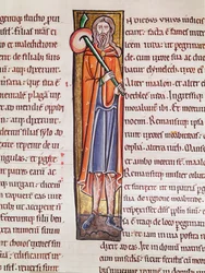 Ms 3 fol.76 Historická iniciála I zobrazující Elimelecha odcházejícího na cestu, z Bible de Saint-Sulpice de Bourges