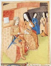 Ms 493 f.74v Aeneas a Dido, z děl Vergilia (70-19 př.nl) 1469