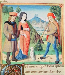 Ms 493 f.9 Oslava dítěte, které obnoví zlatý věk na Zemi, z The Eclogues od Virgilia s komentářem Servia, 1469