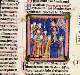 Ms 782 f.280 francouzský král Filip II (1165-1223) z Chroniques de Saint-Denis, konec 13. století