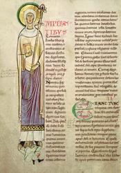 Ms 846 fol.137v Historická iniciála I zobrazující sv. Richrudia, z Recueil de Vie des Saints