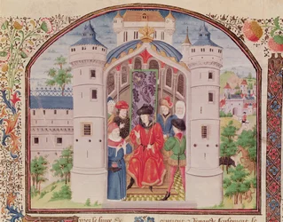 Ms 927 Fol.426 Prezentace ekonomie, z etiky, politiky a ekonomie od Aristotela (384-322 př.nl) detail (viz také 165166)