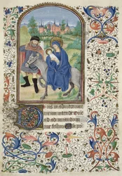Ms Euing 4 f.55r Útěk do Egypta, z Glasgow Hours, asi 1450-60