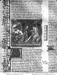Paní Fr 118 fol.219v Jak Lancelot políbil Guineveru poprvé, z Livre de Messire Lancelot du Lac