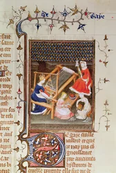 Paní Fr 12420 fol. 71 Tanaquil tkaní, od `De Claris Mulieribus, z prací Giovanniho Boccaccia, 1402