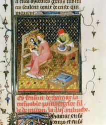Paní Fr 12420 fol.86r Příběh Thamyris, od `De Claris Mulieribus, z díla Giovanniho Boccaccia