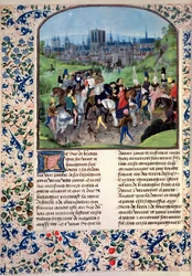 Paní Fr 2645 fol.321v Vstup mladého Ludvíka II. z Anjou do Paříže, z Froissarts Chronicle