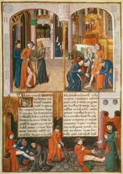 Paní Fr 2829 fol. 89 Zázraky u hrobu svatého Ludvíka, z Le Livre des Faiz de Monseigneur Saint Louis
