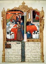 Paní Fr 2829 fol. 90 Zázraky u hrobu sv. Ludvíka, z Le Livre des Faiz de Monseigneur Saint Louis