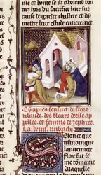 Paní Fr 598 f.97 Prostitutky s klienty, z Des Claires et Nobles Femmes, Giovanni Boccaccio (1313-75) c.1403