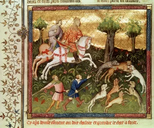 Paní Fr 616 fol.101 Psi útočící na leoparda, z knihy Gastona Phebuse de Foix (1331-91)