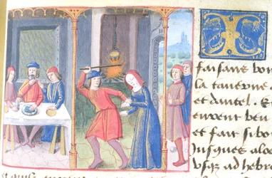 Ms Hunter 252 f.193r Meal, z Les Cent Nouvelles Nouvelles, 1462