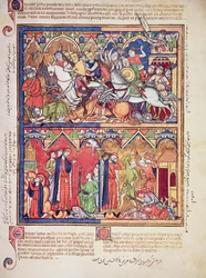 Ms M 638 fol.10r Jozue, z Morganovy obrázkové bible, asi 1244-54