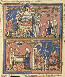 Paní M 638 fol. 14r Abimelech a Samson, z Morgan Picture Bible, c.1244-54