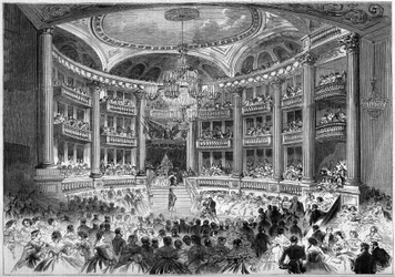 Neoklasicistní architektura: pohled do sálu Velkého divadla v Bordeaux (1773-1780) u příležitosti plesu pořádaného pro návštěvu císaře Napoleona III. a Impressa Eugenie de Montijo. Bordeaux, Gironde (33)