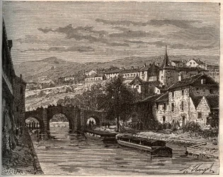 Nerac - Lot-et-Garonne - rytina v „La France illustrée: geografie, historie, statistická správa“ od V.A. Malt-Brown. 1884