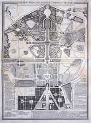 Nový plán města, zámku a zahrad ve Versailles, 1714, z Les Plans, Profiles et Elevations des Villes et Chateau de Versailles, publikovaný kolem roku 1715
