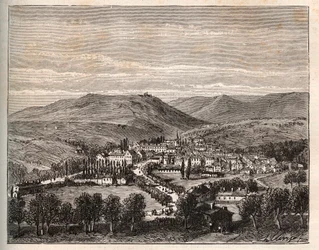 Niederbronn-les-Bains v Alsasku - rytina v „La France illustrée: geografie, historie, statistická správa“ od V.A. Malt-Brown. 1884
