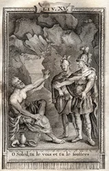 Ó Slunce, vidíš to a trpíš to! Ulysse mi bez hnutí odpověděl: Jupiter to chce... rytina z roku 1798 od Monneta v „Les Aventures de Telemaque, fils d