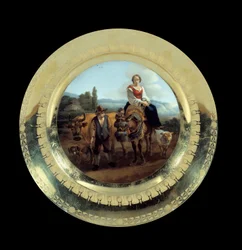 Objekty První říše: deska Služeb prince Evžena: Bergere v krajině poblíž Sieny. Realizováno v manufaktuře známé jako vévoda z Angouleme (1781-1828), Malmaison, Musee Du Chateau