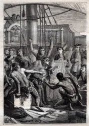 Pouze zrcadlo mělo dar vzbudit jejich úžas: Cesta Samuela Wallise (1728-1795) v Polynésii - indigenes etonnes u zrcadla - ilustrace převzata z „Velkých námořníků 18. století“