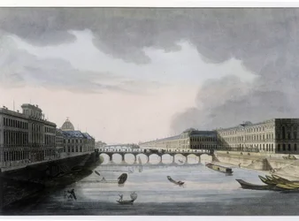 Optický pohled na Paříž: Pont des Arts kolem roku 1810, město Paříž.