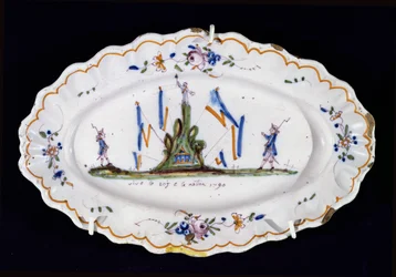 Oválný talíř s nápisem Vive le Roi et la Nation 1790, Nevers workshop, (keramika)