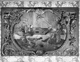 Overdoor panel s čínským námětem, cca 1730 (polychromované a zlacené dřevo)