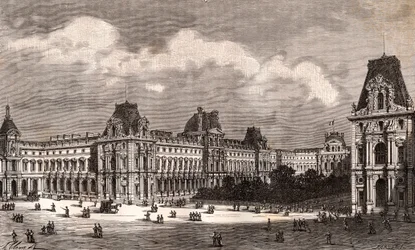 Paris Le Louvre - rytina v „La France illustree: geografie, historie, statistika správy“ od V.A. Sladově hnědá. 1884