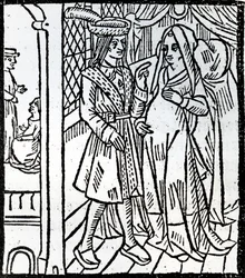Pathelin a Guillemette, z Fraška mistra Pierra Pathelina, kolem roku 1465
