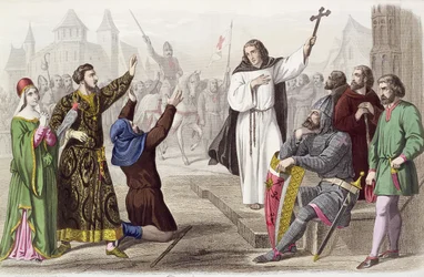 Petr poustevník (1050-1115) káže během první křížové výpravy v roce 1095